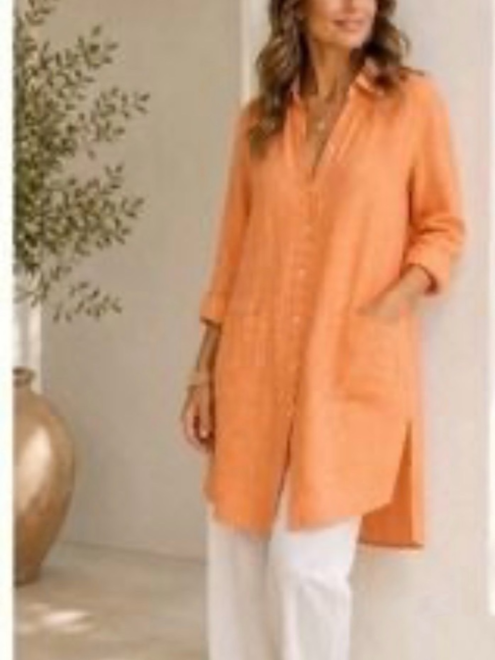 Jones New York Orange Long Button-Front Tunic